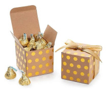 Kraft Presentask med Guldprickar Bulk 2x2x2 tum med Band Party Favor Box för Vintage Födelsedag Bröllop Examen Party, Guldprickar, 50-pack
