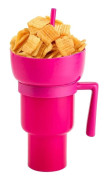 Snack- och Dryckeskopp 2 i 1, Stadium Tumbler, Snackkoppskål med Sugrör, Återanvändbar Snack och Dryckeskopp