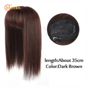 MEIFAN Långt rakt hår Toppers Clip Hair Extensions Syntetiskt hår Topper Natural Black Brown 3-Clip with Bang Fake Hairpiere 35cm-2-33