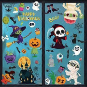 Halloween Fönsterdekaler, Avtagbara och Återanvändbara Dubbelsidiga Klistermärken för Glasdörrar och Fönsterdekorationer