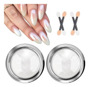 Krom Nagelpulver med Pärlemoreffekt Vit - 2 Stycken Aurora Magic Pärlemorskimrande Nagel Smycken Spegel Glitter Nagel Krom Pulver