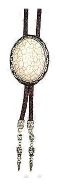 Västern Vintage Flätat Rep Bolo Slips med Oval Form Sten Hänge Justerbar Sladd Halsband Smycken Halsband för Män (Vit 3)