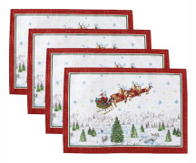 Julbordsunderlägg - 4-delars Santa Snow Sleigh Tygset, 33 cm B x 48 cm L, Perfekt för Julmiddagar, Festlig Middagsbord