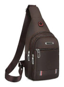 Axelväska för män, utomhus sport crossbody-väska med USB-laddning i Oxford-tyg, 3 dragkedjor brown