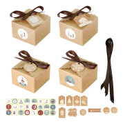 24 Set Jul 1-24 Adventskalender Kraftpapper Godislåda med Etiketter Klistermärken Band Presentförvaringsdekor Series 2