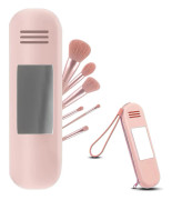 Resväska för sminkborstar med spegel, silikonfodral för sminkborstar, dragkedja med fallskydd, liten sminkväska Pink