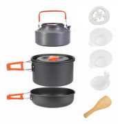 Ultralätt Utomhus Camping Köksredskap Set för 2-3 Personer Bärbart Matlagningsset med Vattenkokare och Nonstick-Panna