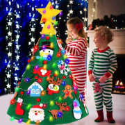 3D Ljushög Filt Julgran Set för Småbarn med 20 st Julhängande Dekorationer 75cm LED-Ljusslinga 2 Lägen, Julgåvor för Barn Nyår Jul
