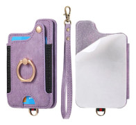 RFID-skyddskorthållare, retro enfärgad mobiltelefonkorthållare, PU-plånbok med armband och ringspänne Purple