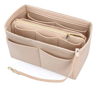 Kvinnors filtarrangörväska med avtagbar dragkedja och nyckelring (Beige, M)