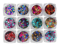 12 flaskor nagelkonst runda paljetter glitter glanspulver manikyr dekoration