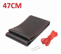 Läder 42/45/47/50 CM Buss Lastbil Bil Ratt Skydd Kompatibel med VOLVO FH FM B enz IVECO FIAT SCANIA DAF MAN DEUTZ RENAULT-Perfet BLACK Red 47CM