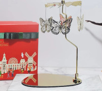 Karusell Ljus Spinner Ljusstickshållare Bricka GULD FJÄRIL Gold Butterfly