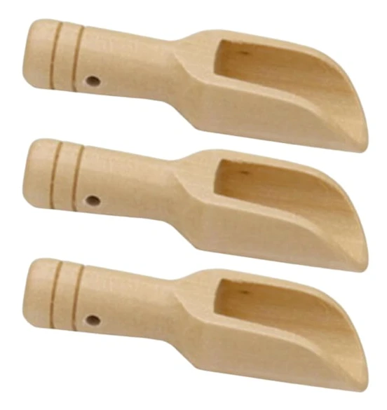 3x Mini Träslev Mini Badsaltslev Kort Handtag Godissked för Socker Salt Kryddor[CO]