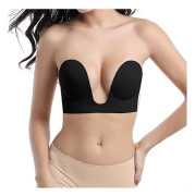 Strapless Sticky Adhesive Deep U-shaped Silicone Bra Invisible Backless Reusable Black