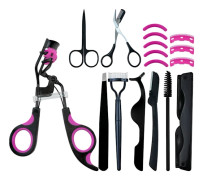 17-i-1 Professionell Grooming Kit, Skönhetsverktyg i rostfritt stål med ögonfransböjare, pincetter, saxar, komplett set för ögonbryn och fransar 17 in 1