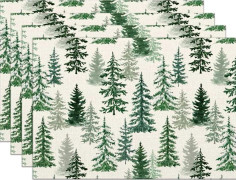 4 uppsättningar julbordsunderlägg, 30 × 46 cm gröna Merry Christmas tall värmebeständiga bordsunderlägg, säsongsbetonad vinterbordsdekoration, su