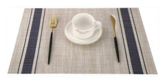 Set med 4 PVC-bordsunderlägg, tvättbara, halkfria, slitstarka, värmebeständiga, lätta att rengöra och förvara, 45 cm x 30 cm, blå ränder KLB