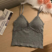 Dubbelbandad topp, trendigt linne GRÅ grey