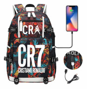 CR7 Tryckt Ryggsäck Pojkar Flickor Skolväska USB Resväska