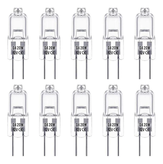 G4 halogenlampor, 12v 20w halogenstiftsbaslampa, 2800k varmvit, dimbar, G4 lågspänningshalogenlampa, klar kapsellampa, paket med 10 56vingt