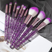 10PCS Makeup Brush Scallion Powder Crystal Handle Makeup Brush 10 Pcs with Sequins Face Eye Fiber Hair Brush Color Beauty Tools