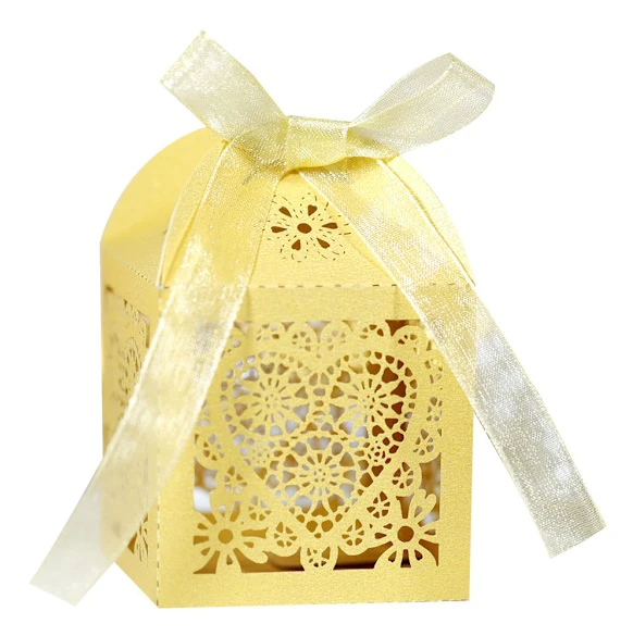 Skärbox 100 Stycken Bröllopsbil Alla Hjärtans Dag Presentförpackning Bröllopsbankett Presentförpackning Ihålig Godisask Bröllopsbrud Alla Hjärtans Dag Chokladask Fyrkantig Ask Gold