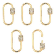 5 st Mässingsskruv Karbinhake Låsberlocker Med Kubisk Zirkonia 24,5~26x15,5mm Gyllene