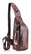 Män Genuine Läder Sling Bag Casual Axelväska Bröst Crossbody Bag Vandring Resa Dagryggsäck
