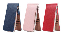 Kreditkortshållare i läder för kvinnor, integrerad multi - stock Dark Blue+Red+Light Pink