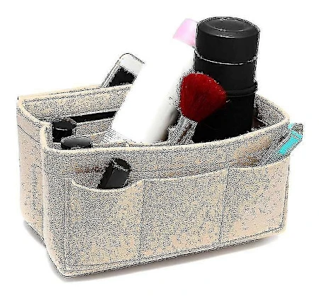 Kosmetiska necessärer Filt Tyg Insats Väska Organizer Med Dragkedja Smink Handväska Organizer Rese Inner Plånbok Portabel