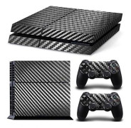 Konsol Kolfiber Skin Sticker Wrap Kontroller Dammtät Vinyl Skyddande Dekal Fodral Skal för PS4 (Svart)