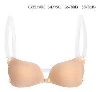 1st Osynlig BH för Kvinnor Push Up Silikon BH med Transparenta Band Rygglös Apricot C
