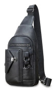 BULLCAPTAIN 520 Mortise Lock Bröstväska Toppskiktsläder Crossbody Väska Dagryggsäck Black