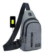 Axelväska, slitstark bröstväska, justerbar bröstväska för vuxna Dual Layer USB Grey