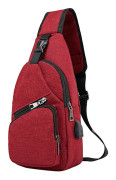 Bästsäljare - Nytt Slings Bag Med Usb-port Mångsidig, En Axelväska Casual Ryggsäck red