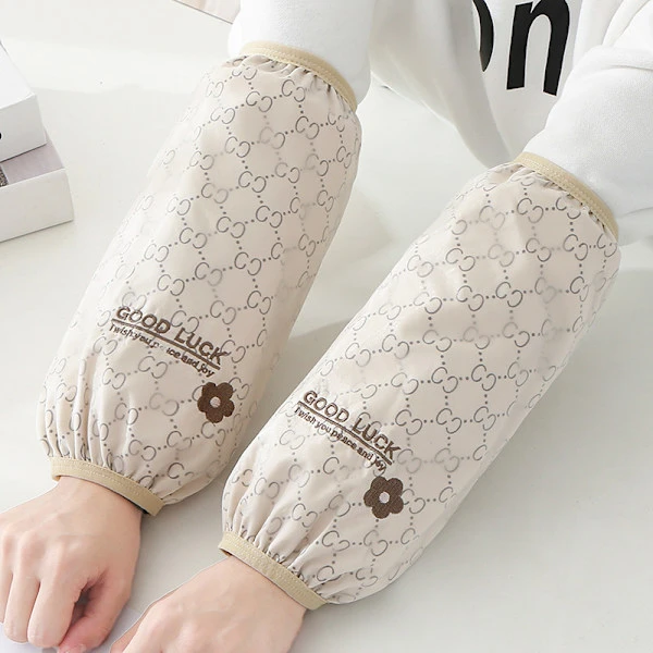 Höst och Vinter Söt Tecknad Dubbellagers Broderad Lång Ärmskyddsset för Kvinnors Hemmakontor, Armbågsskydd Double layered CC: light khaki
