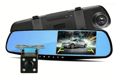 Bilkamera Backspegel 4,3 Tum Monitor Dubbla Linser Backkamera HD Nattseende Körvideoinspelare