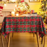 Röd Grön Rutig Snöflinga Julduk, Tartan Bordsduk Dekorationer