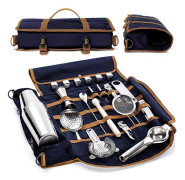 Bartenderverktygssats, multifunktionell bartender väska, bärbar axelväska för utomhusbruk, rese bartender kit. Blue