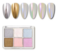 Sexfärgad Solid Magic Mirror Powder, Gratis 3 Magic Mirror Penslar, Tillverkad Av Glas Och Färgad Aluminium style style3