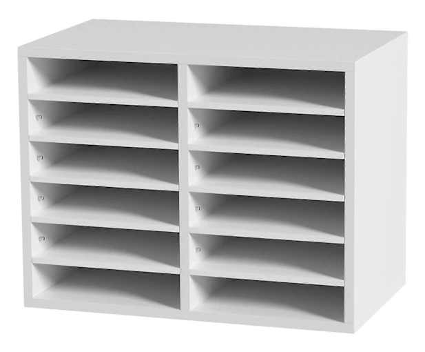 Litteraturorganisatörer, 12 fack, 52x30,5x41 cm för kontor, hem, klassrum, postrumsorganisation, vit
