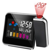 LED Ljusprojektor Väckarklocka, Väderstation för Sängen med Klockfunktion, Klimat, Temperaturer, LCD Digital Display Black