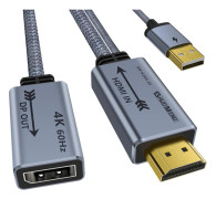 HDMI till Displayport-adapter 4K@60Hz, 2K@120Hz, 1080P@165Hz, HDMI (källa) hane till DisplayPort (skärm) hona kabel med USB-ström 20cm/0.65ft