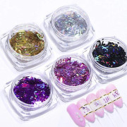 3D-bokstäver nagelkonst glitter paljetter 5 lådor holografisk laser engelska alfabetet nagelpaljetter gnistrande naglar paljetter flingor manikyr nageldekoration gli