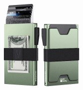 Smal Alu Korthållare för Män, Hållbar Expanderbar Bakplatta, RFID-blockerande Minimalistisk Metall Pop Up Plånbok, Rymmer 14+ Kort & Kontanter army green