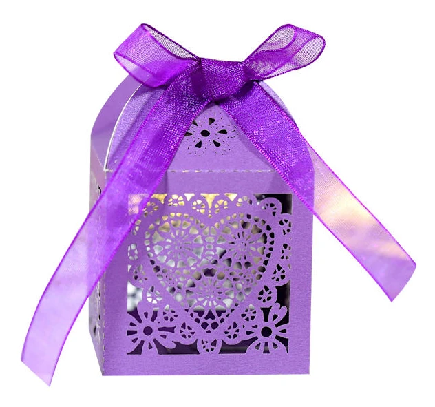 Skärbox 100 Stycken Bröllopsbil Alla Hjärtans Dag Presentförpackning Bröllopsbankett Presentförpackning Ihålig Godisask Bröllopsbrud Alla Hjärtans Dag Chokladask Fyrkantig Ask Deep purple