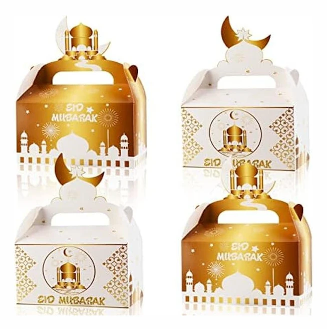 DPKOW 12 st Eid Mubarak Godis Presentaskar, Vitguld DIY-askar Vitguld