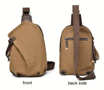 Canvas Crossbody Sling Bag för män - Stor kapacitet, sportig stil med dragkedja för skola & fritidskläder, bröstväska, axelväska [DB] Brown-1