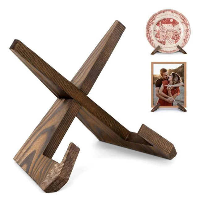 Plate Stand for Display - 6.5 Inch Plate Holder, Wooden Picture Frame Holder, Decorative Table Easels